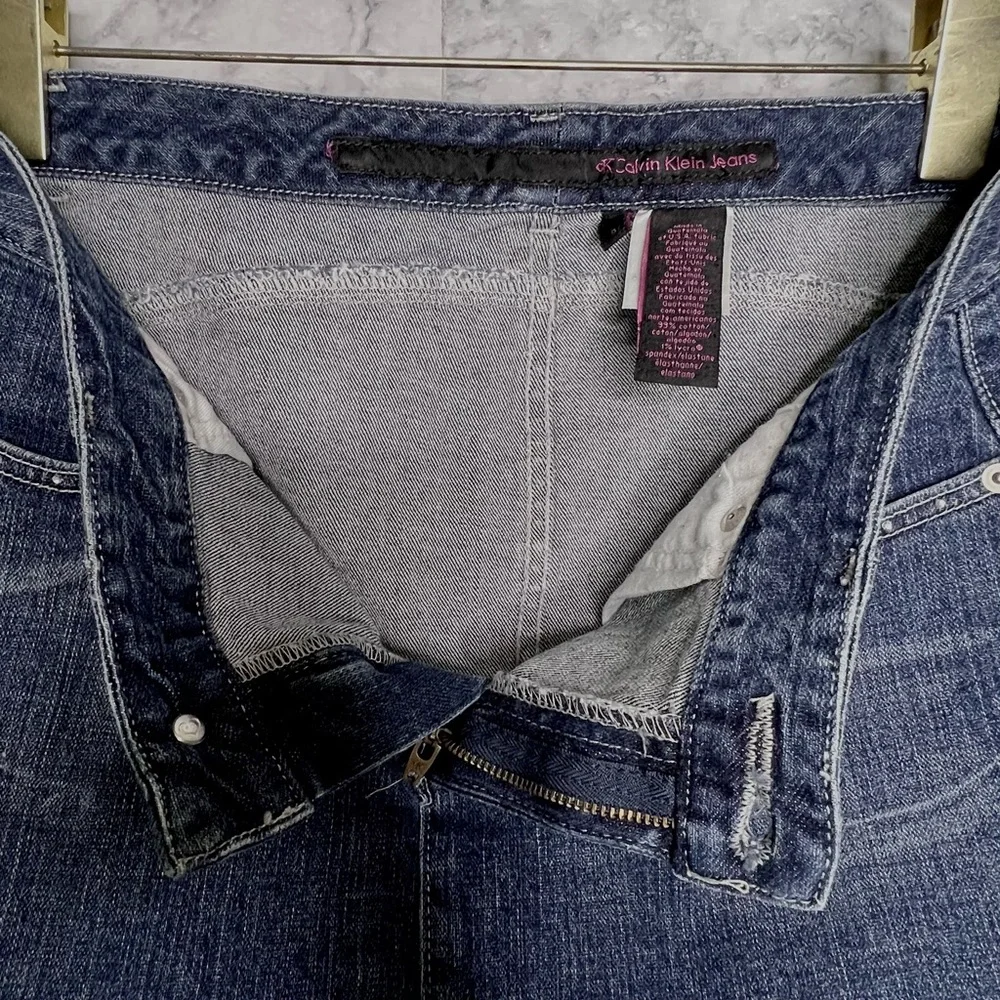 Calvin Klein Y2K Dark Wash Denim Mini Skirt Crystal Embellished Juniors 9